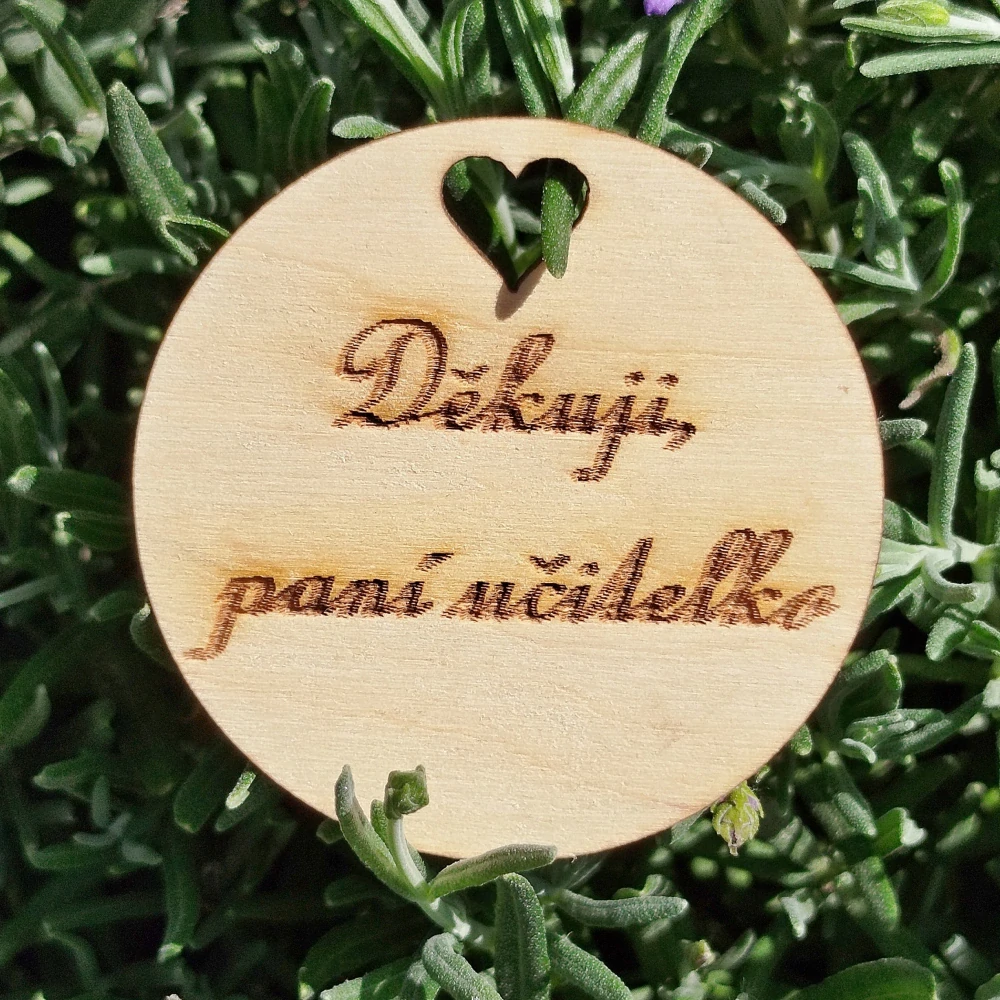 Dřevěná placka - kolečko 5 cm - Děkuji paní učitelko